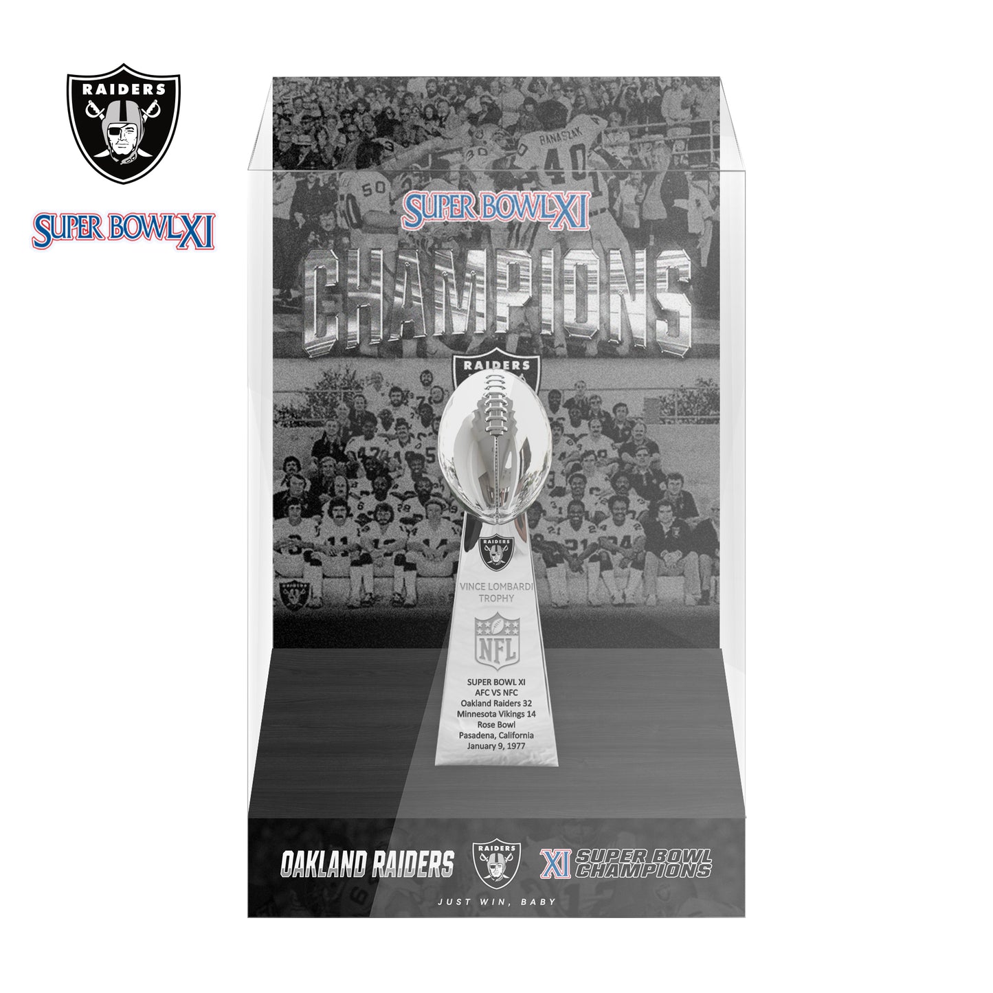 1977 Las Vegas Raiders Super Bowl XI Championship Trophy Display Case