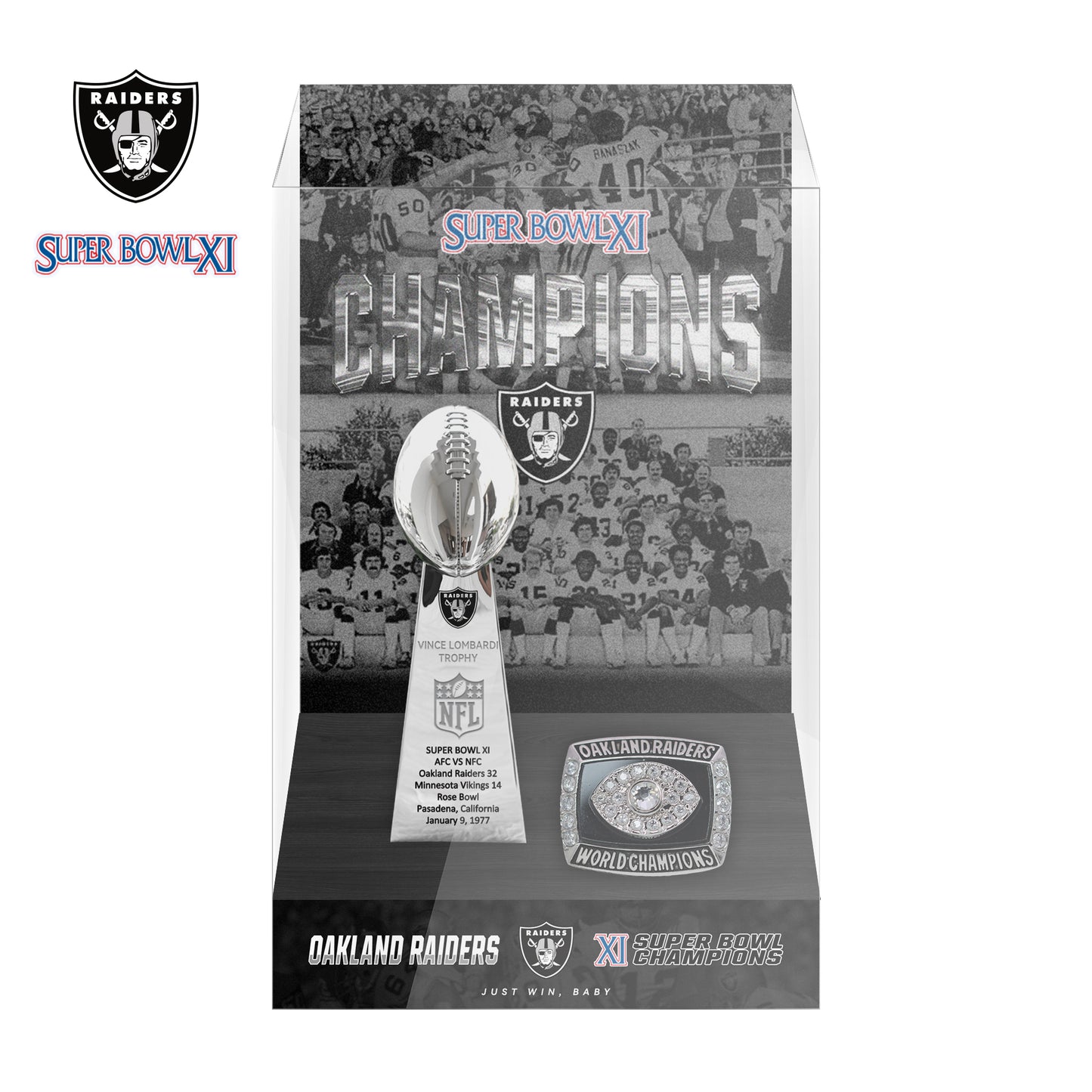 1977 Las Vegas Raiders Super Bowl XI Championship Trophy Display Case