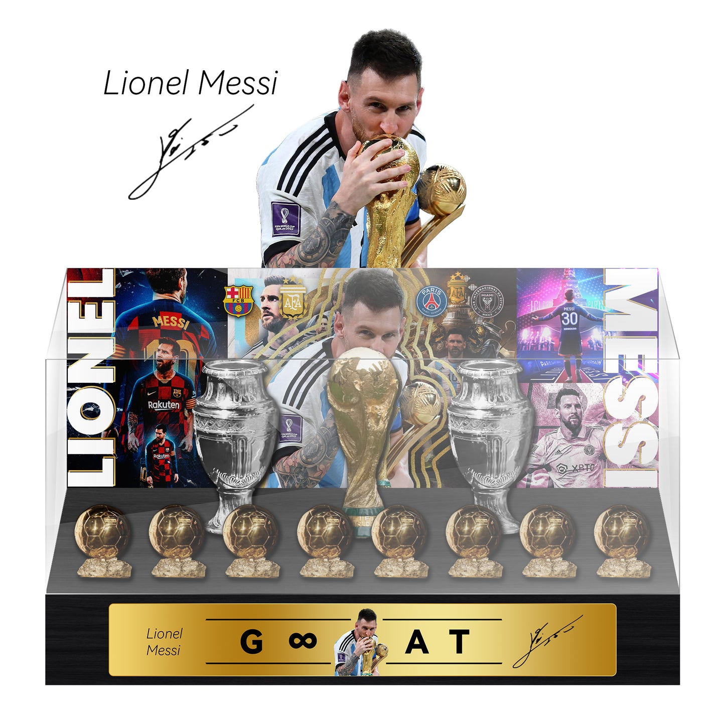 Lionel Messi Football Championship Trophy Set Display Case