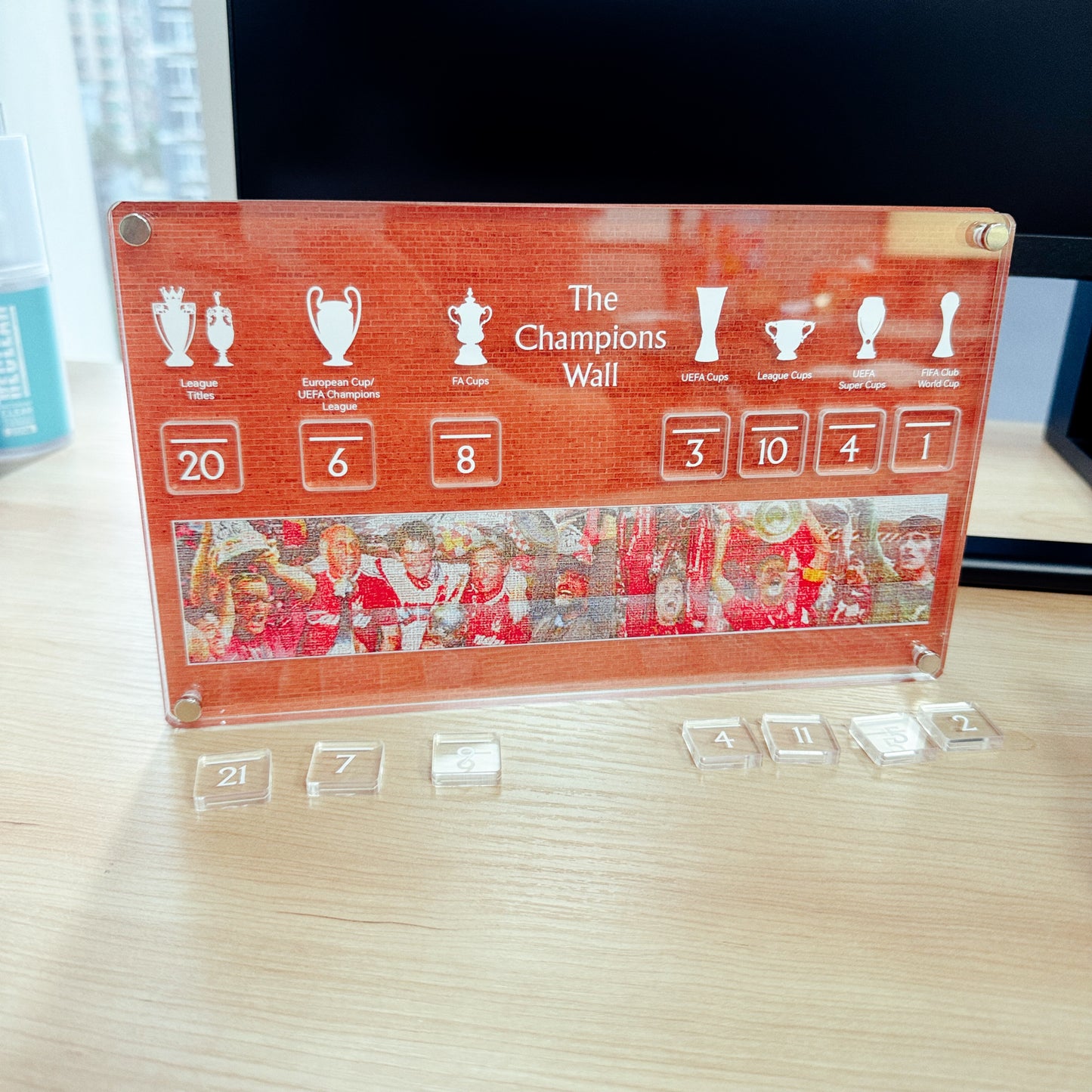 LFC CHAMPIONS WALL DESKTOP REPLICA with Easy Swop Numbers