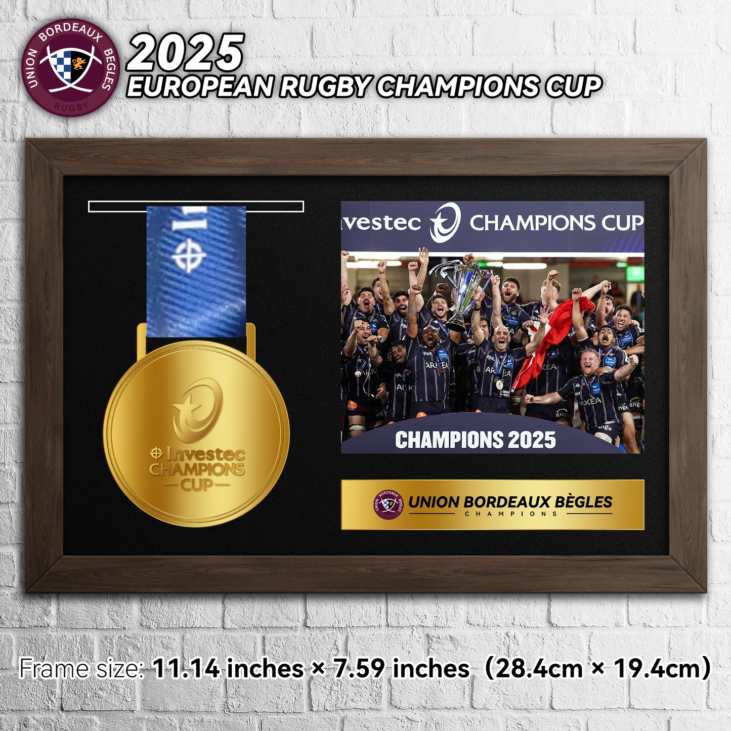 2025 Union Bordeaux Bègles European Rugby Champions Medals Frame