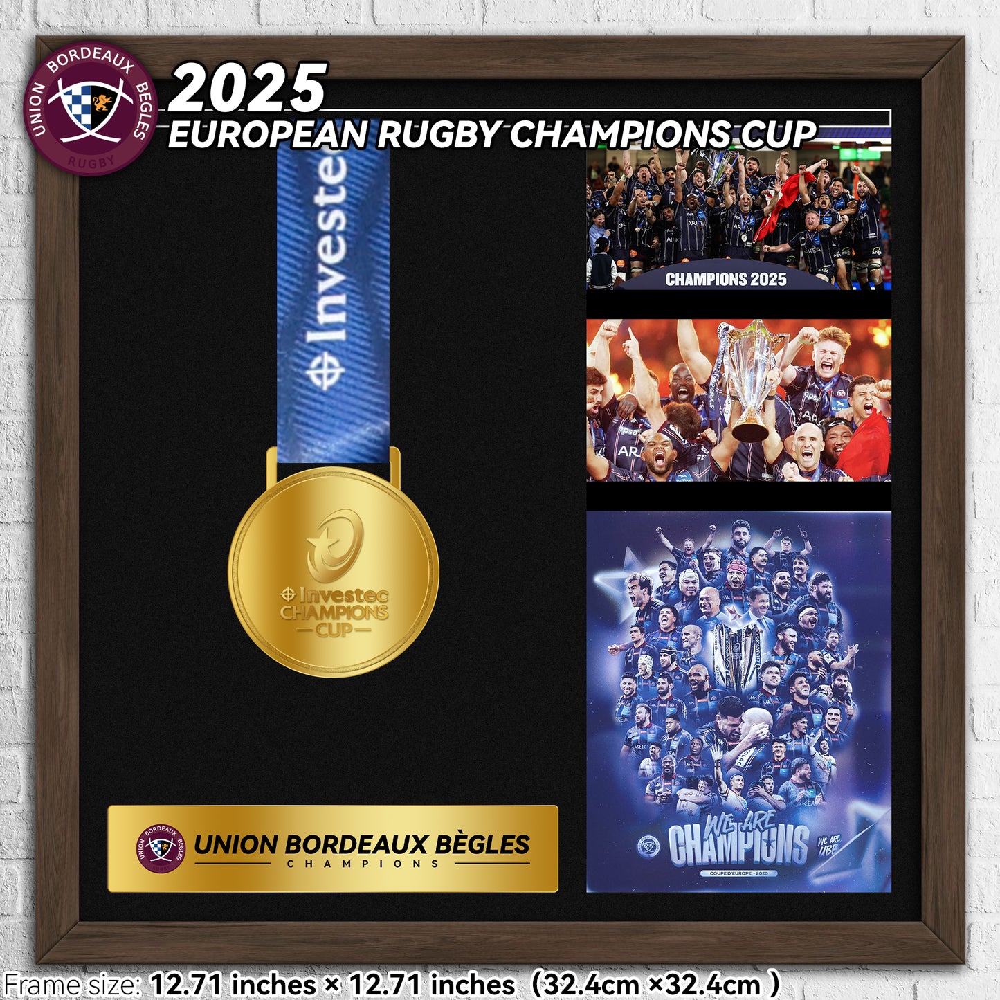2025 Union Bordeaux Bègles European Rugby Champions Medals Frame