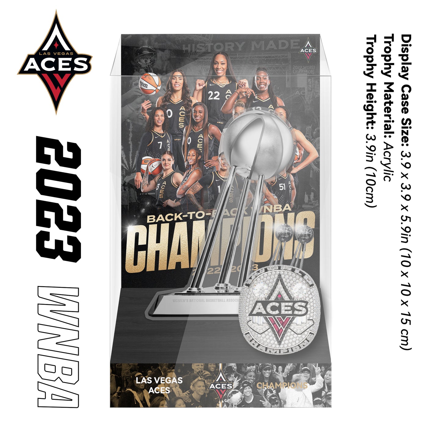 2023 Las Vegas Aces WNBA Championship Trophy And Ring Display Case