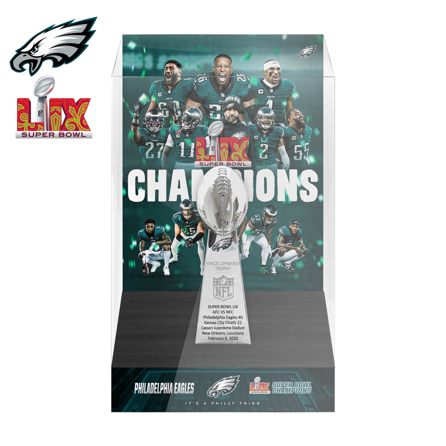 2025 Philadelphia Eagles Super Bowl LIX Championship Trophy Display Case