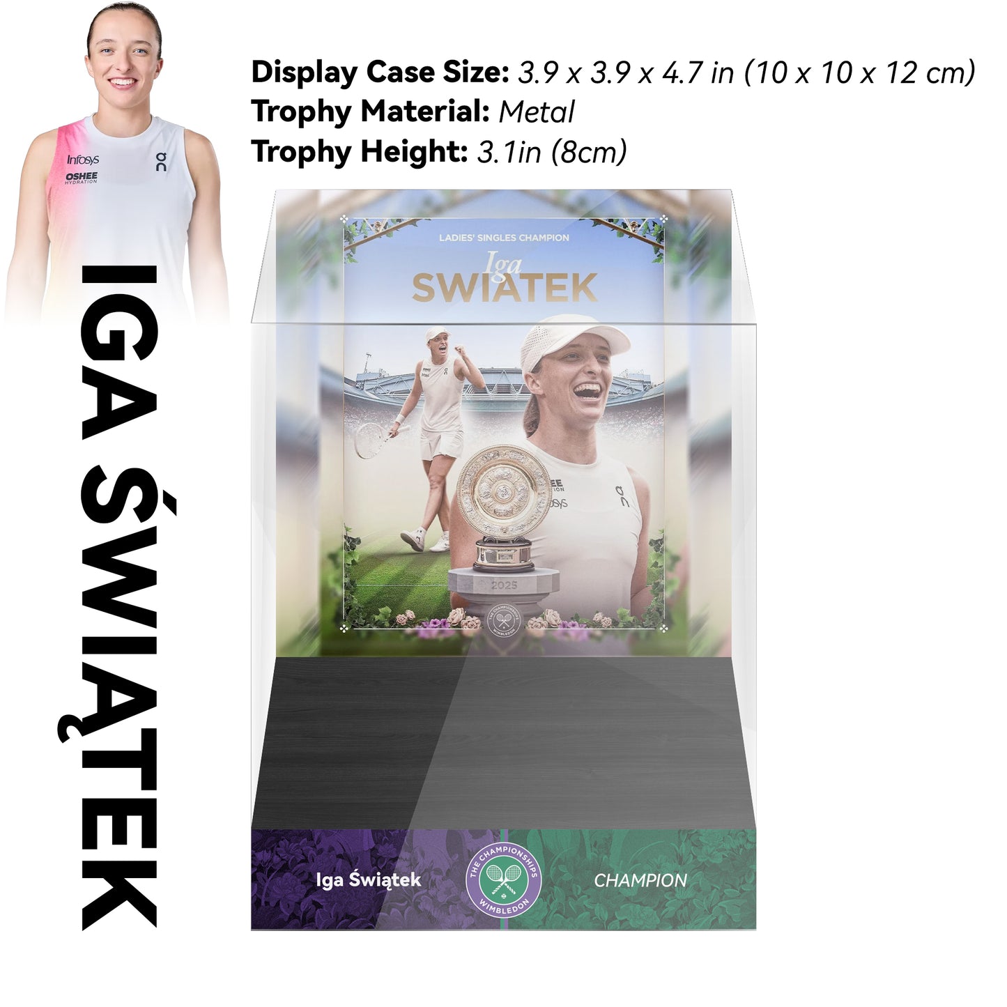 Iga Świątek Women's Wimbledon Champion 8cm Metal Tennis Trophy with Acrylic Display Case