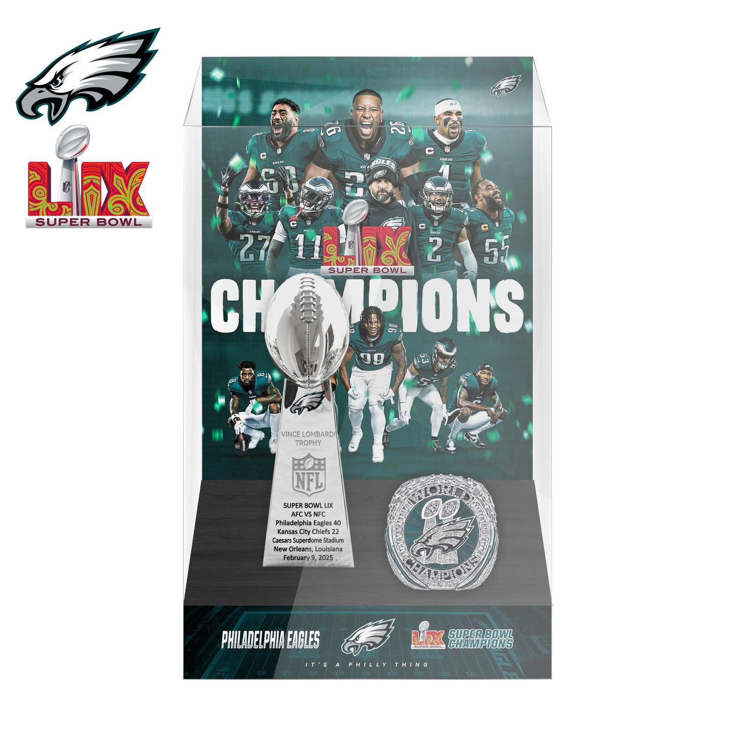 2025 Philadelphia Eagles Super Bowl LIX Championship Trophy Display Case