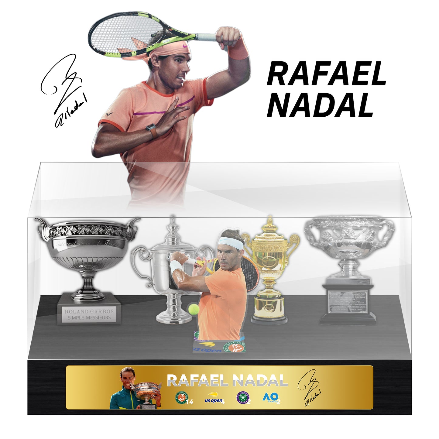Rafael Nadal Tennis Grand Slam Display Case Metal Trophy Case