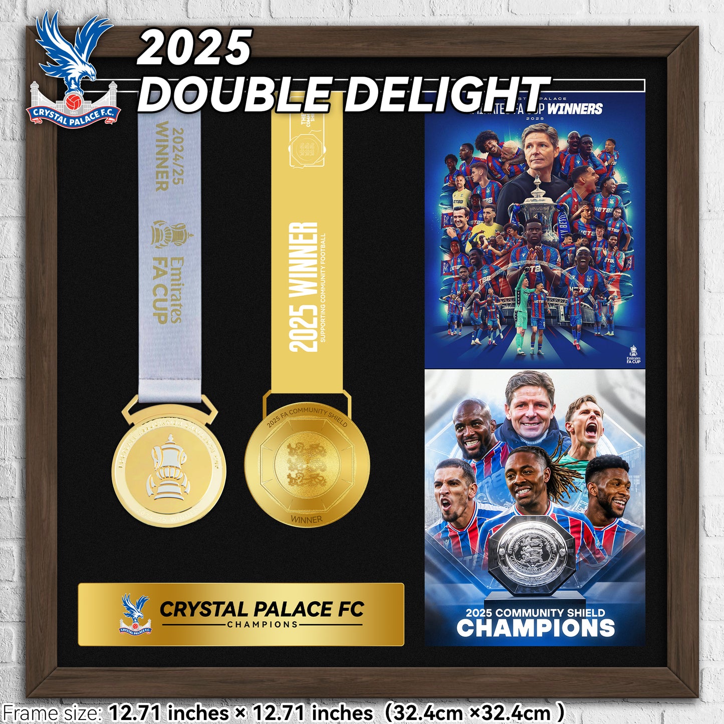 2025 Crystal Palace F.C. DOUBLE DELIGHT Championship Medal Frame