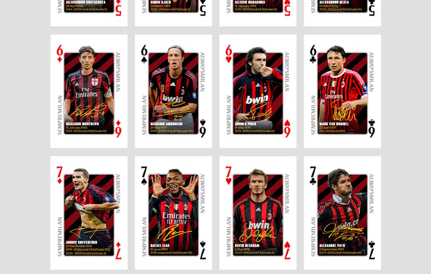 AC Milan Legend Commemorative Collection Poker Cards Collectible Cards