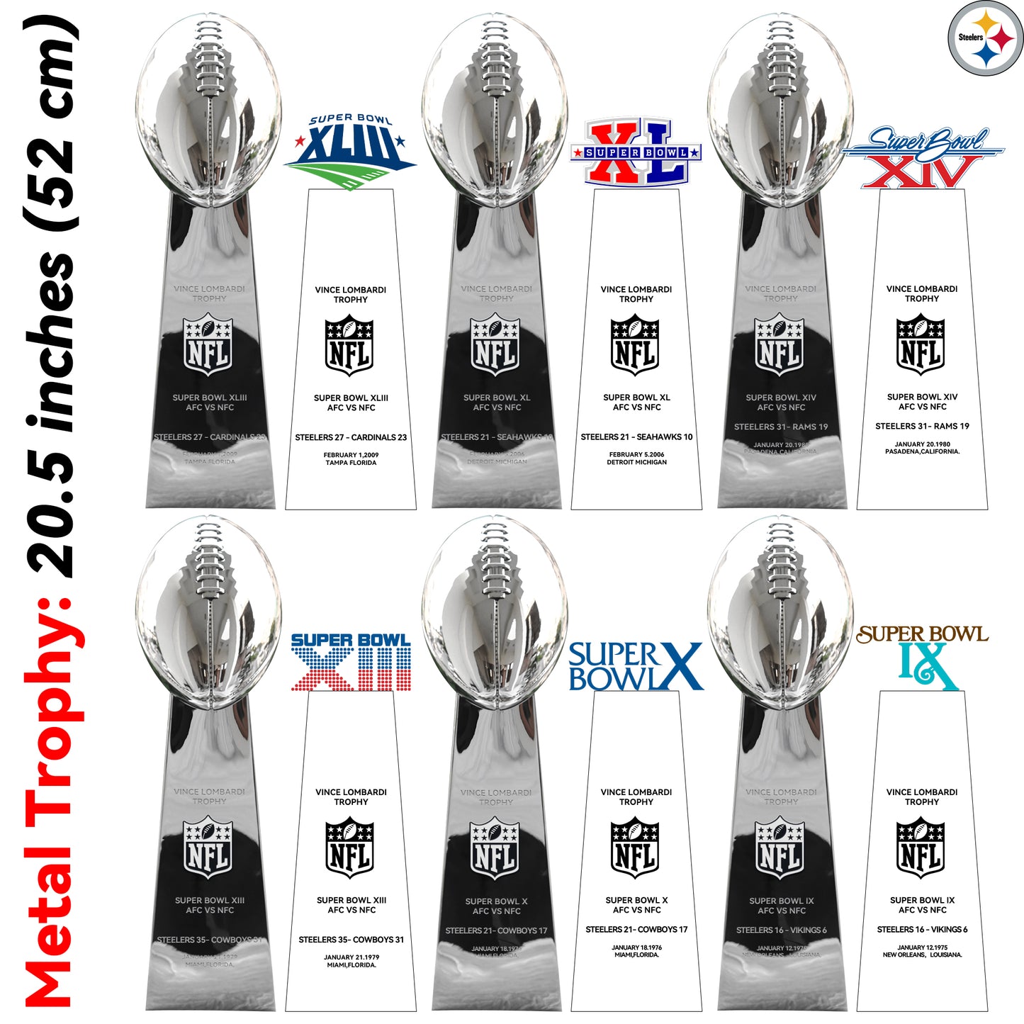 Pittsburgh Steelers 6 Super Bowl trophies