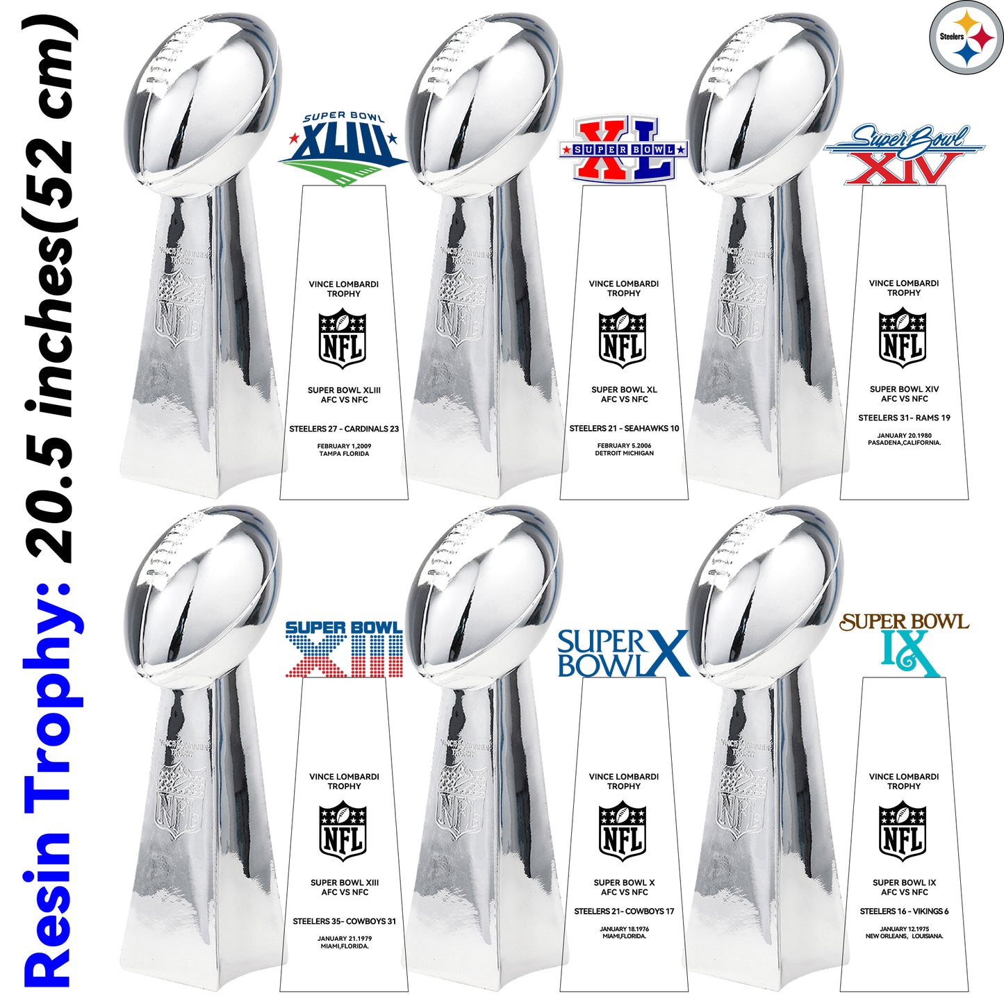 Pittsburgh Steelers 6 Super Bowl trophies
