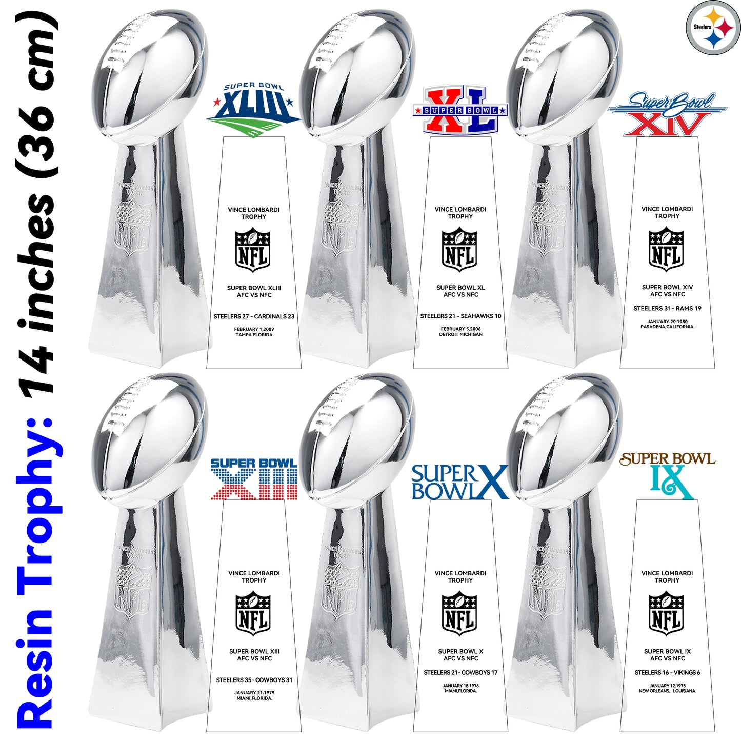 Pittsburgh Steelers 6 Super Bowl trophies