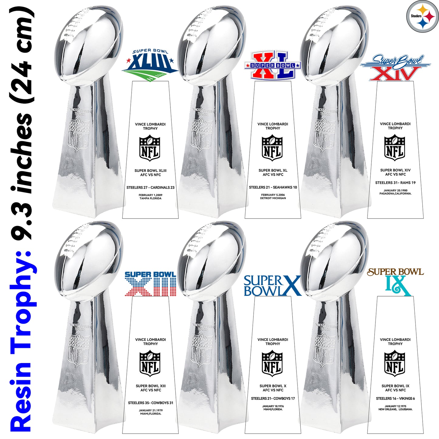 Pittsburgh Steelers 6 Super Bowl trophies