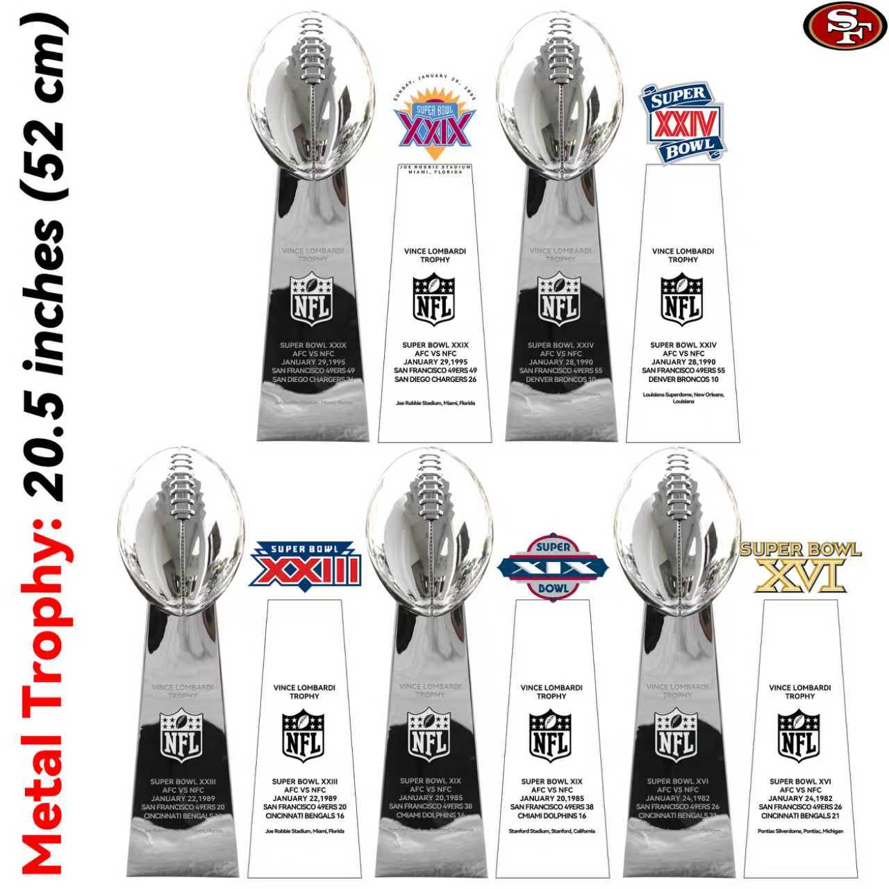 San Francisco 49ers 5 Super Bowl trophies