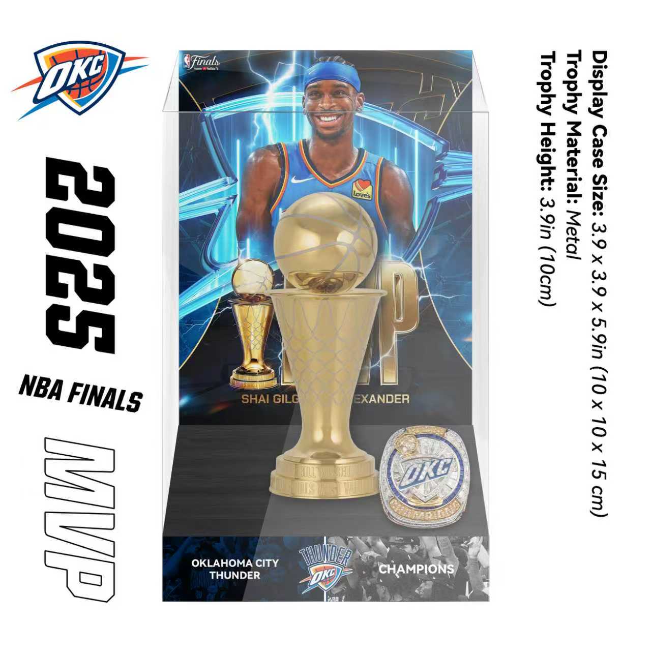 NBA Finals Most Valuable Player Trophy Display Case 2025 Shai Gilgeous-Alexander Oklahoma City Thunder (Trophy Included)