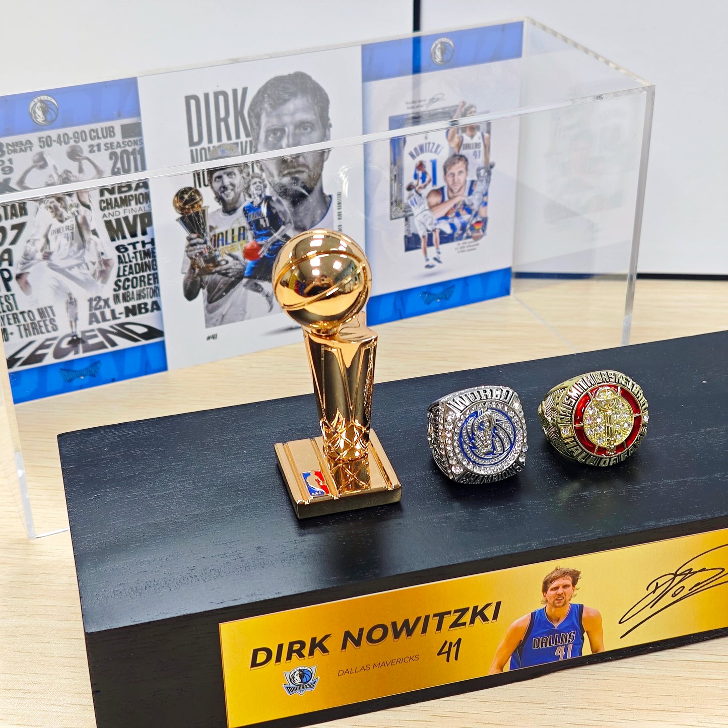 German NBA Star Dirk Nowitzki Championship Trophy & Rings Display Case (Dallas Mavericks Era)