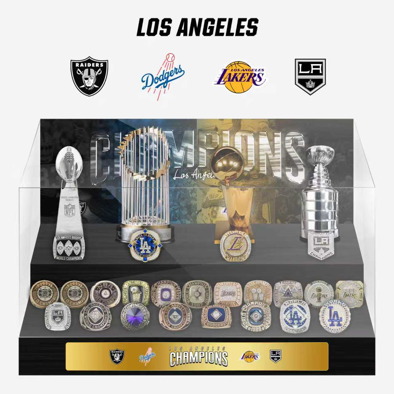 Los Angeles Championship Trophy and Rings Display Case