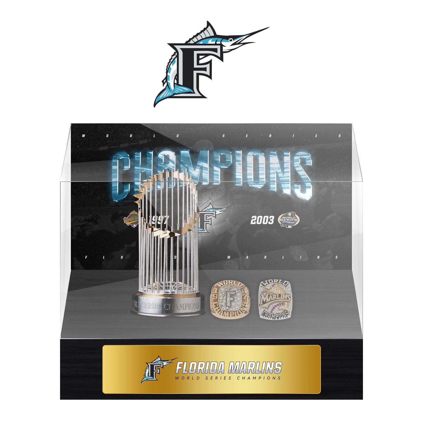 Florida Marlins MLB World Series Championship Trophy And Ring Display Case