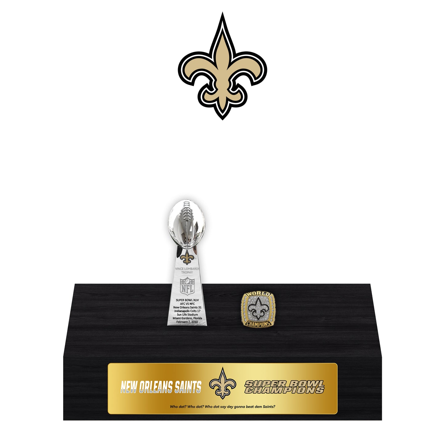 New Orleans Saints Super Bowl Championship Trophy Ring Display Case