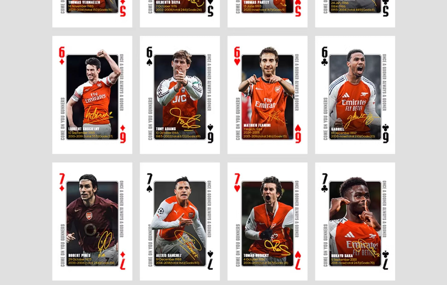 Arsenal Legends Commemorative Collection Poker Cards Collectible Cards