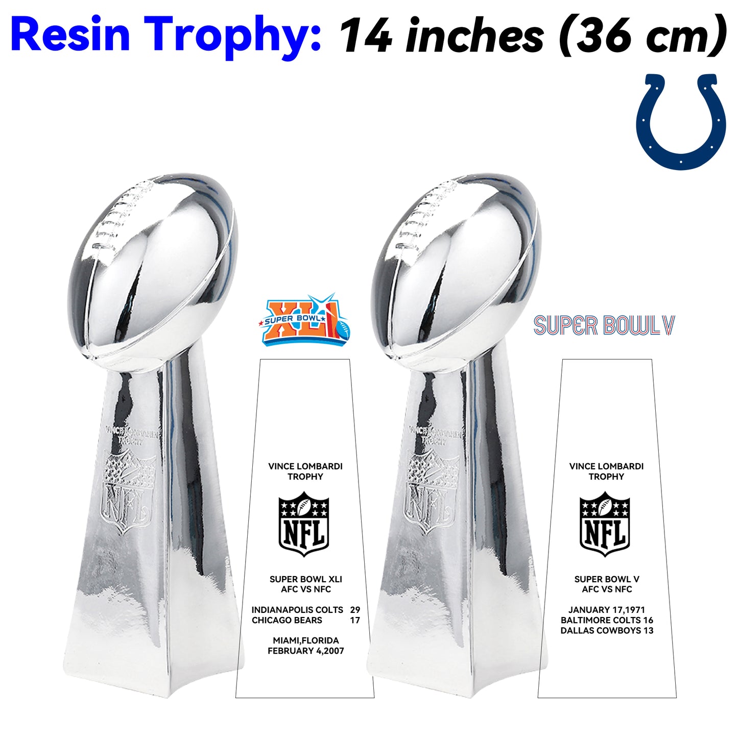 Indianapolis Colts 2 Super Bowl trophies