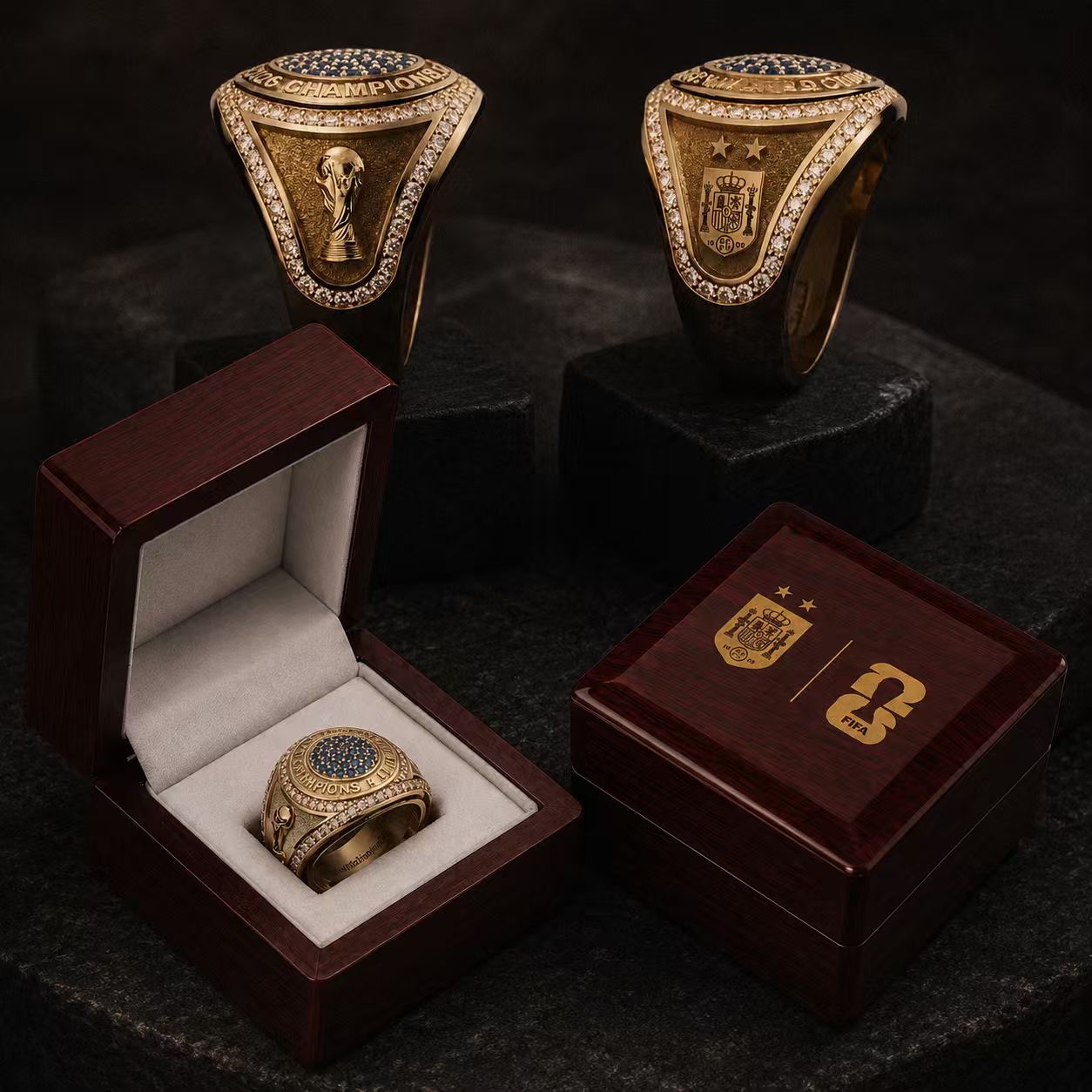 Championship Ring Replica with Wooden Display Box