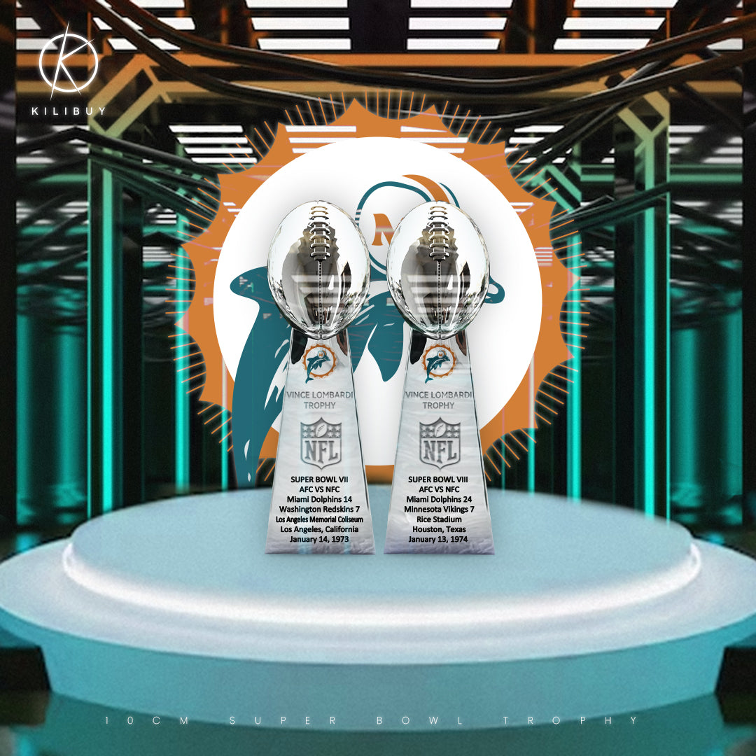 Miami Dolphins 2 Super Bowl trophies