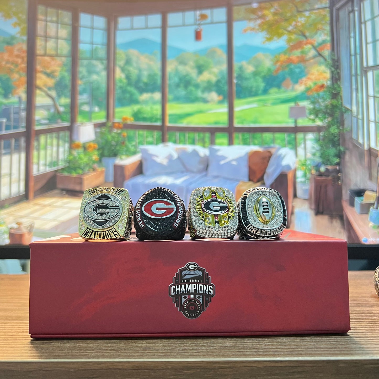 2022/23 Georgia Bulldogs College National Champions & SEC & Peach Bow & CFP 4 Championship Rings Box NCAA