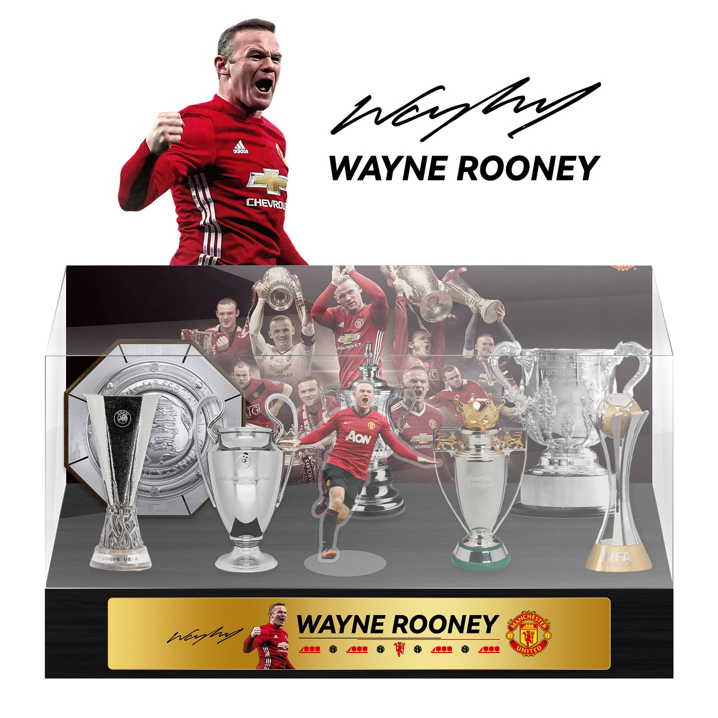 Wayne Rooney Manchester United Football Championship Trophy Display Case