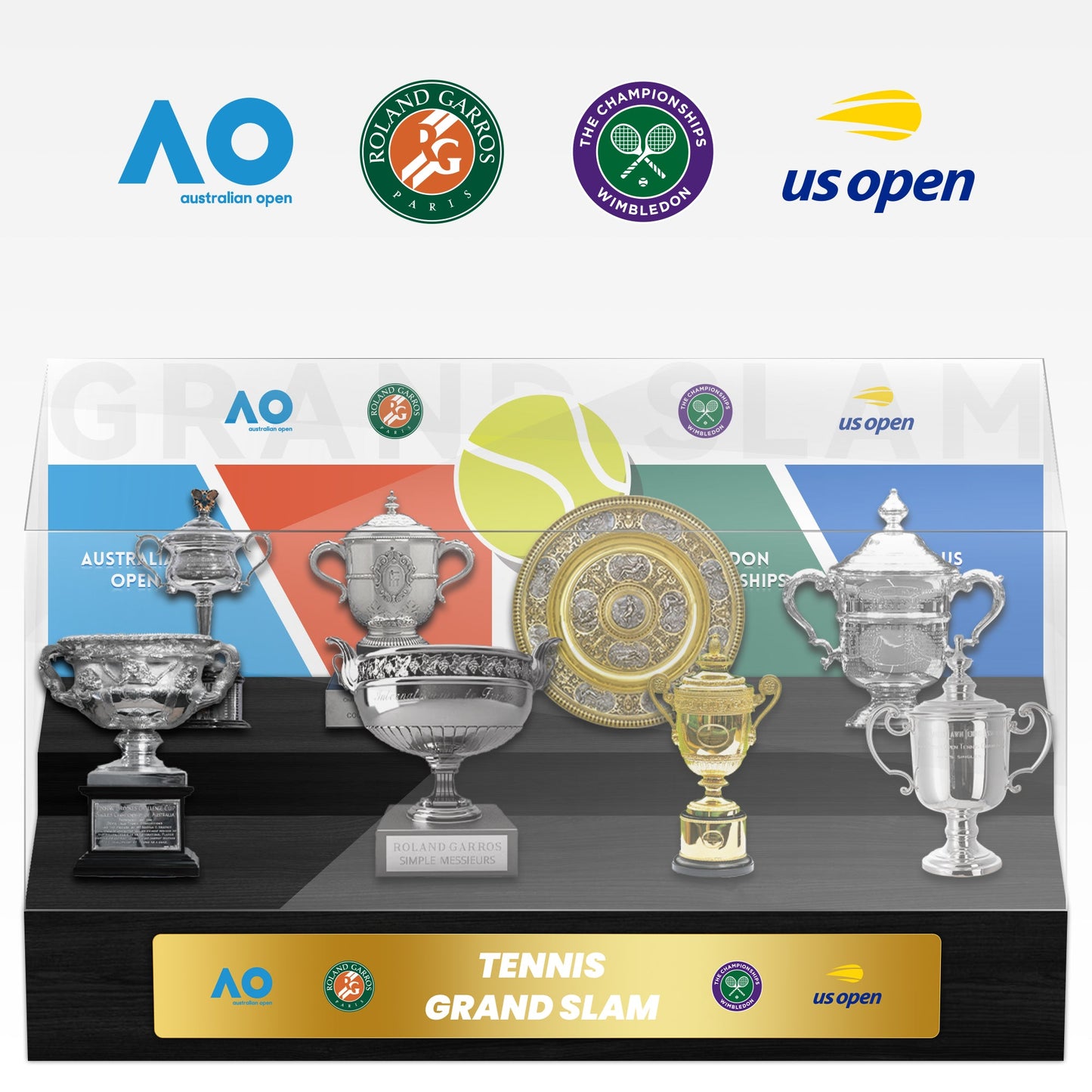 Tennis Grand Slam Men and Women 8 Champions Trophy Display Case Collection