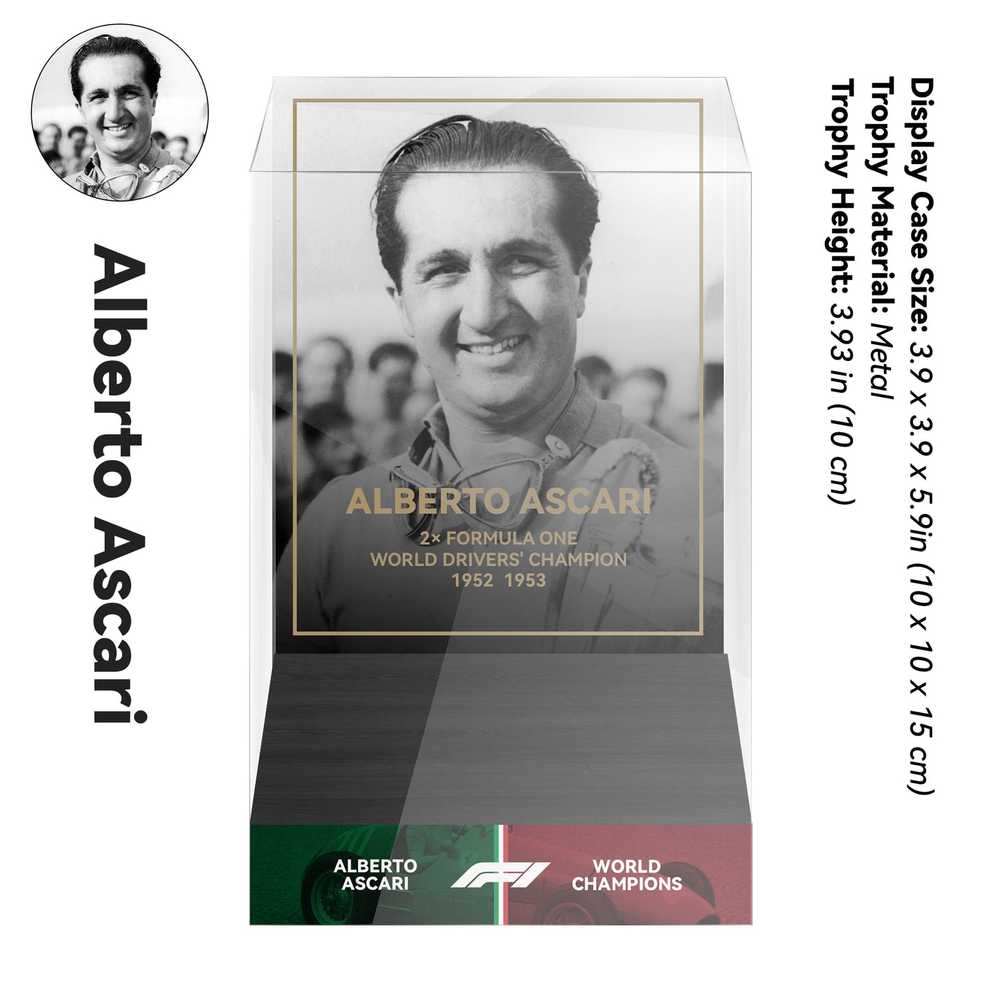 Alberto Ascari Formula One World Drivers' Champions Trophy Display Case