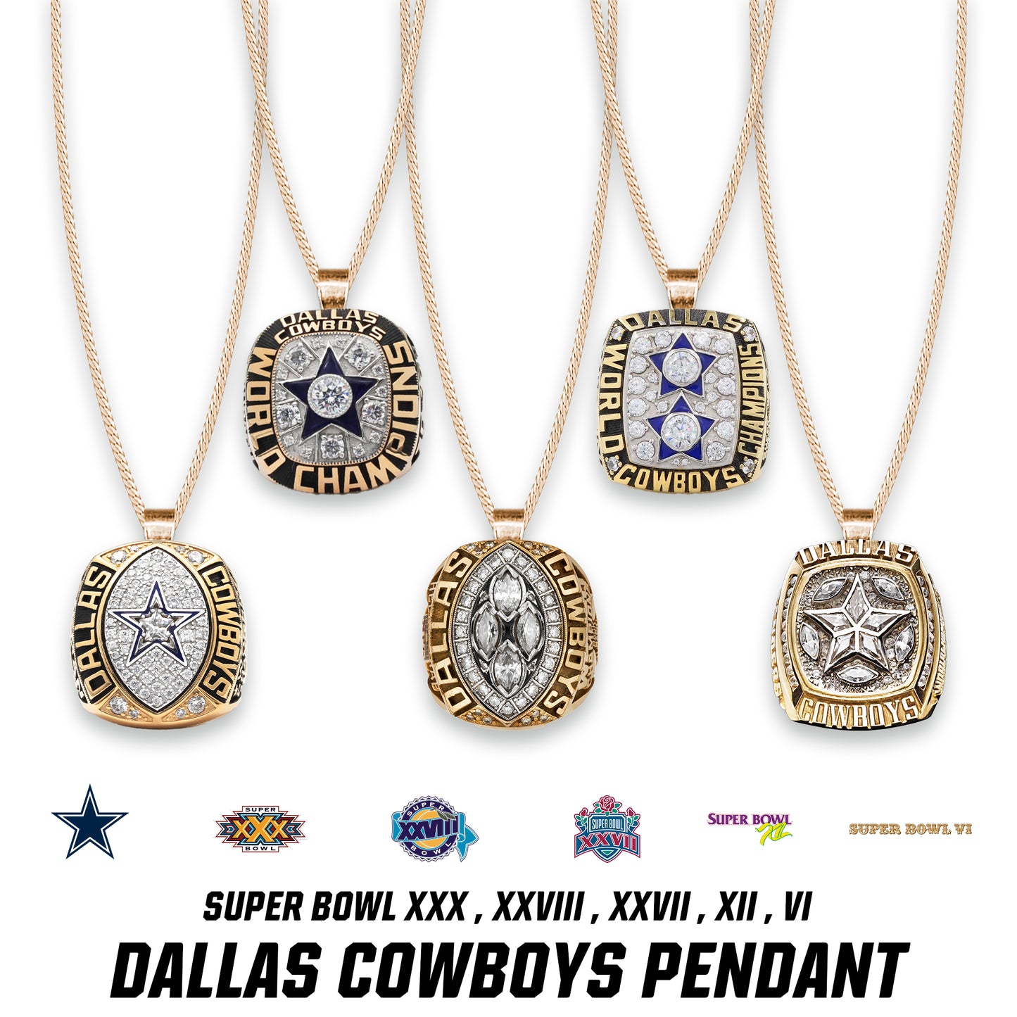 Dallas Cowboys Super Bowl XXX , XXVIII , XXVII , XII , VI Pendant