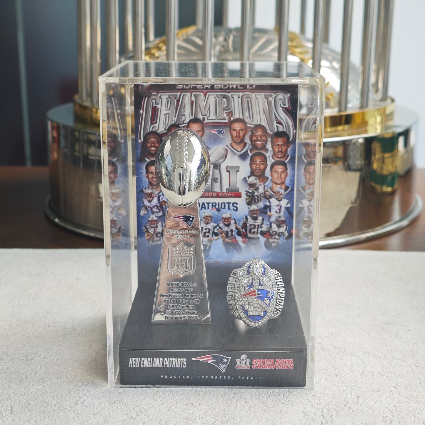 2017 New England Patriots Super Bowl LI Championship Trophy Display Case