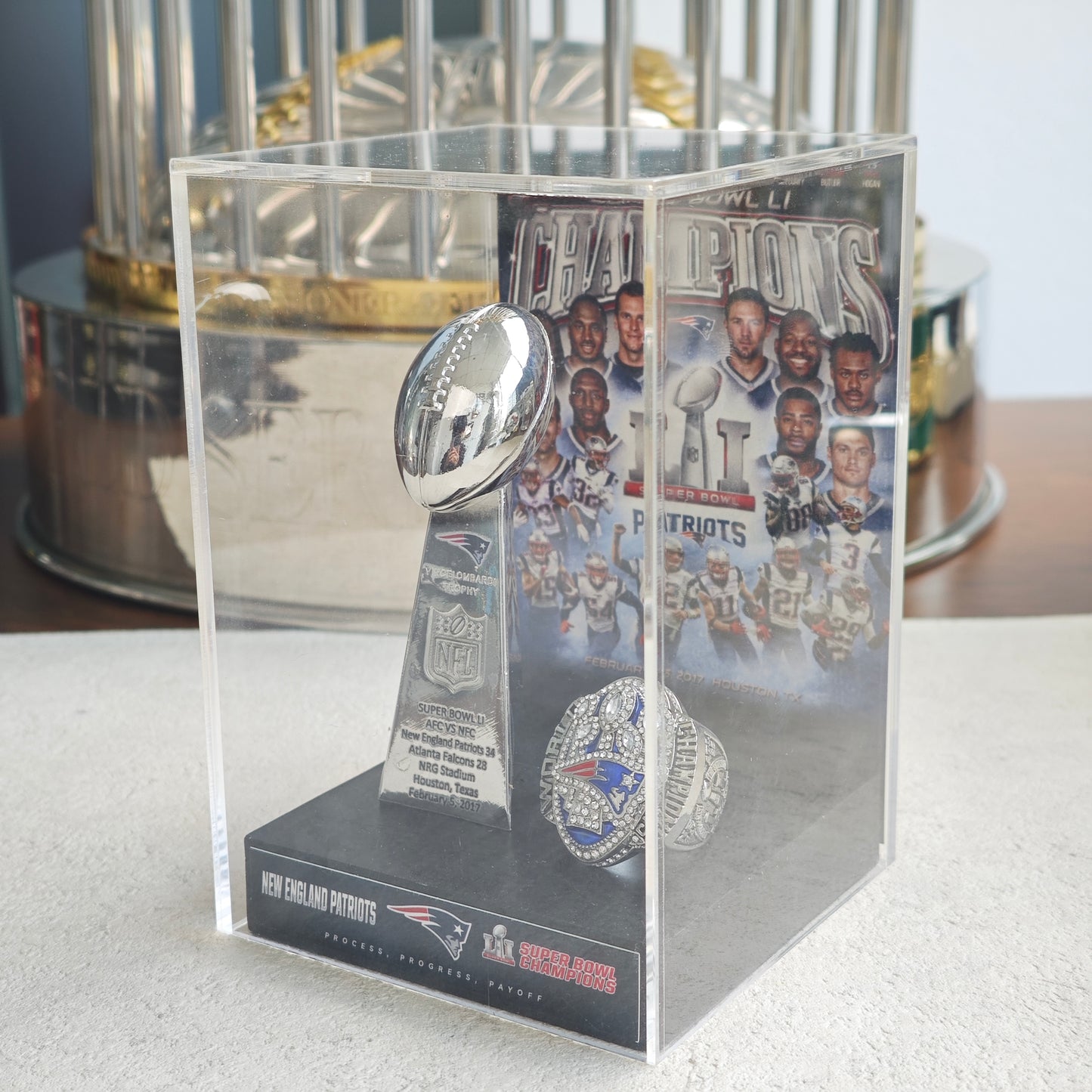 2017 New England Patriots Super Bowl LI Championship Trophy Display Case