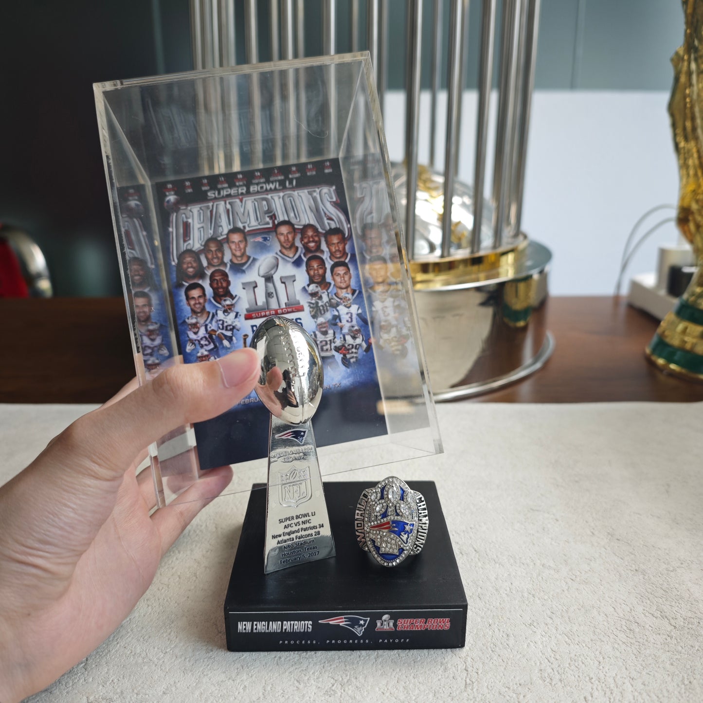 2017 New England Patriots Super Bowl LI Championship Trophy Display Case