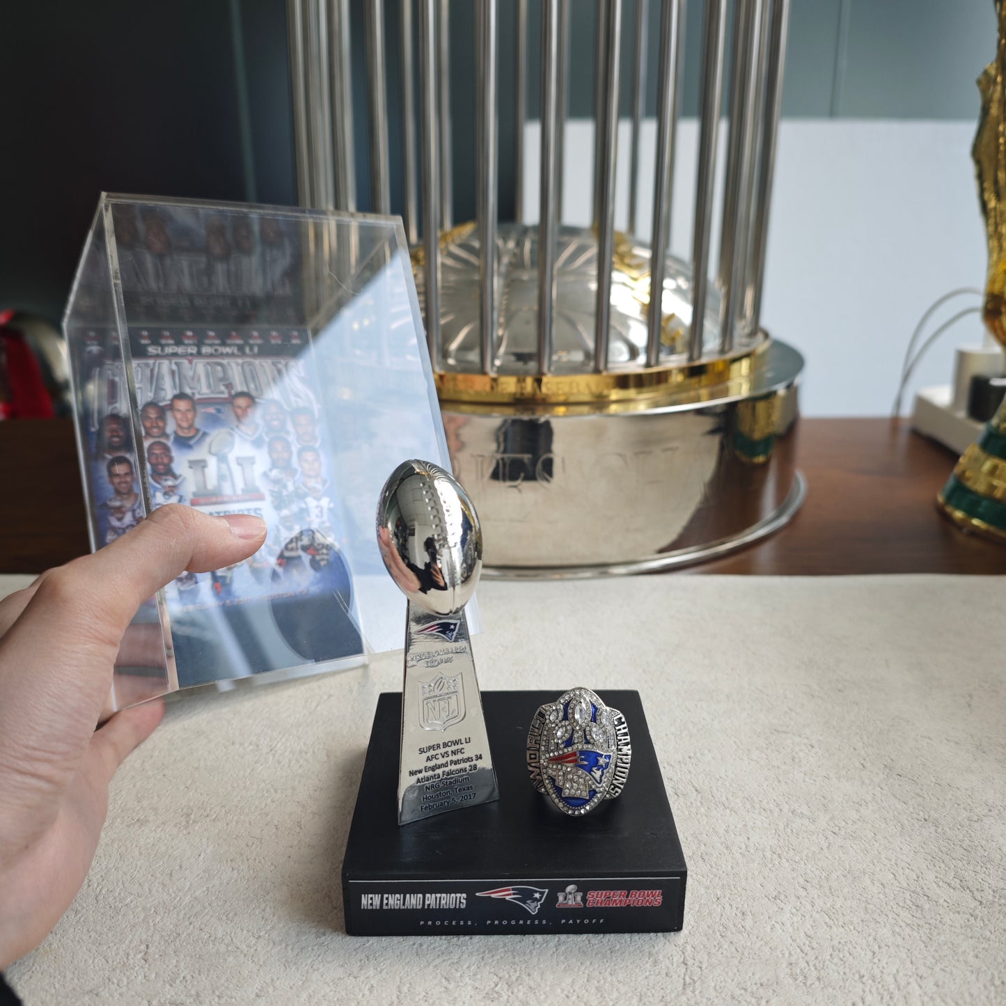 2017 New England Patriots Super Bowl LI Championship Trophy Display Case