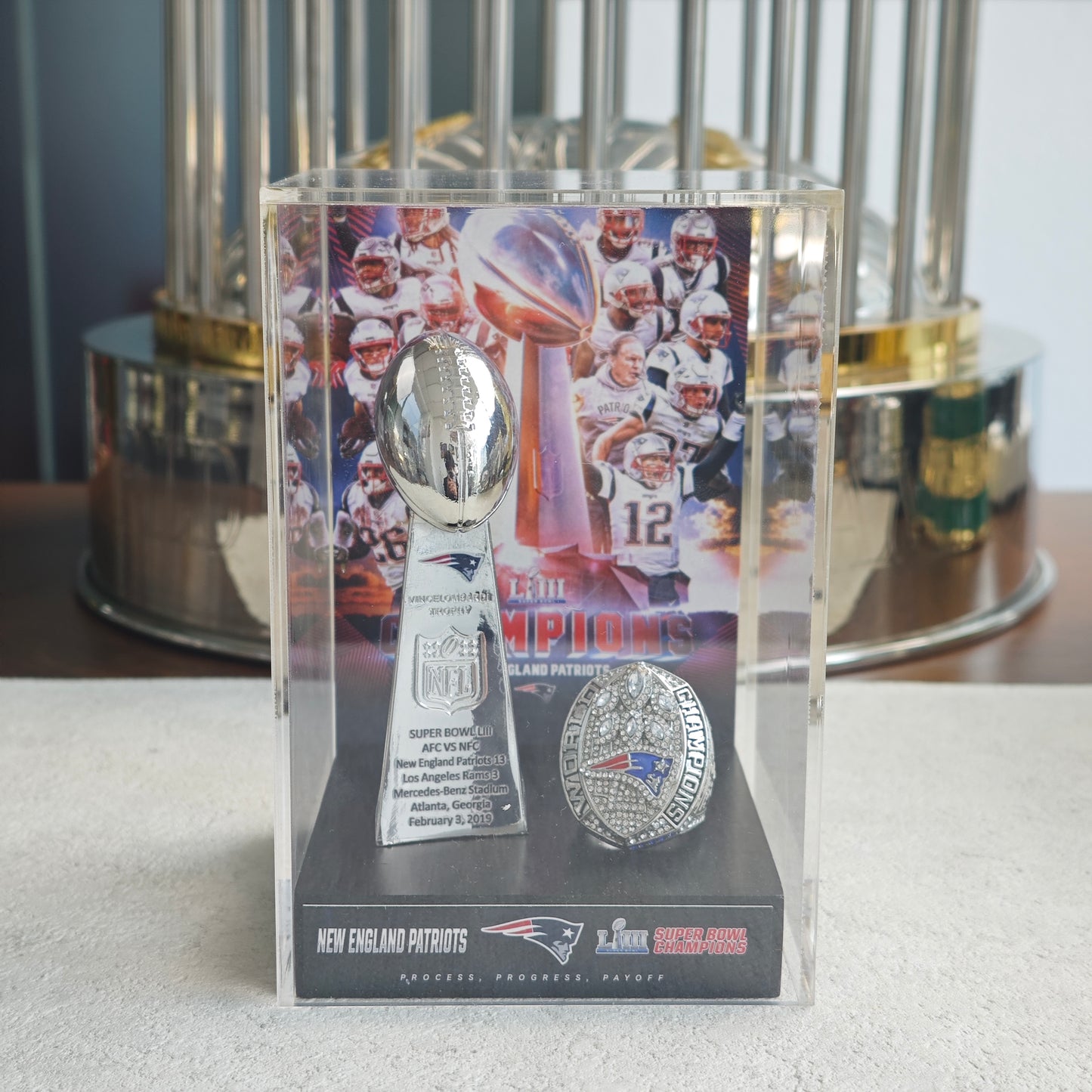 2019 New England Patriots Super Bowl LIII Championship Trophy Display Case