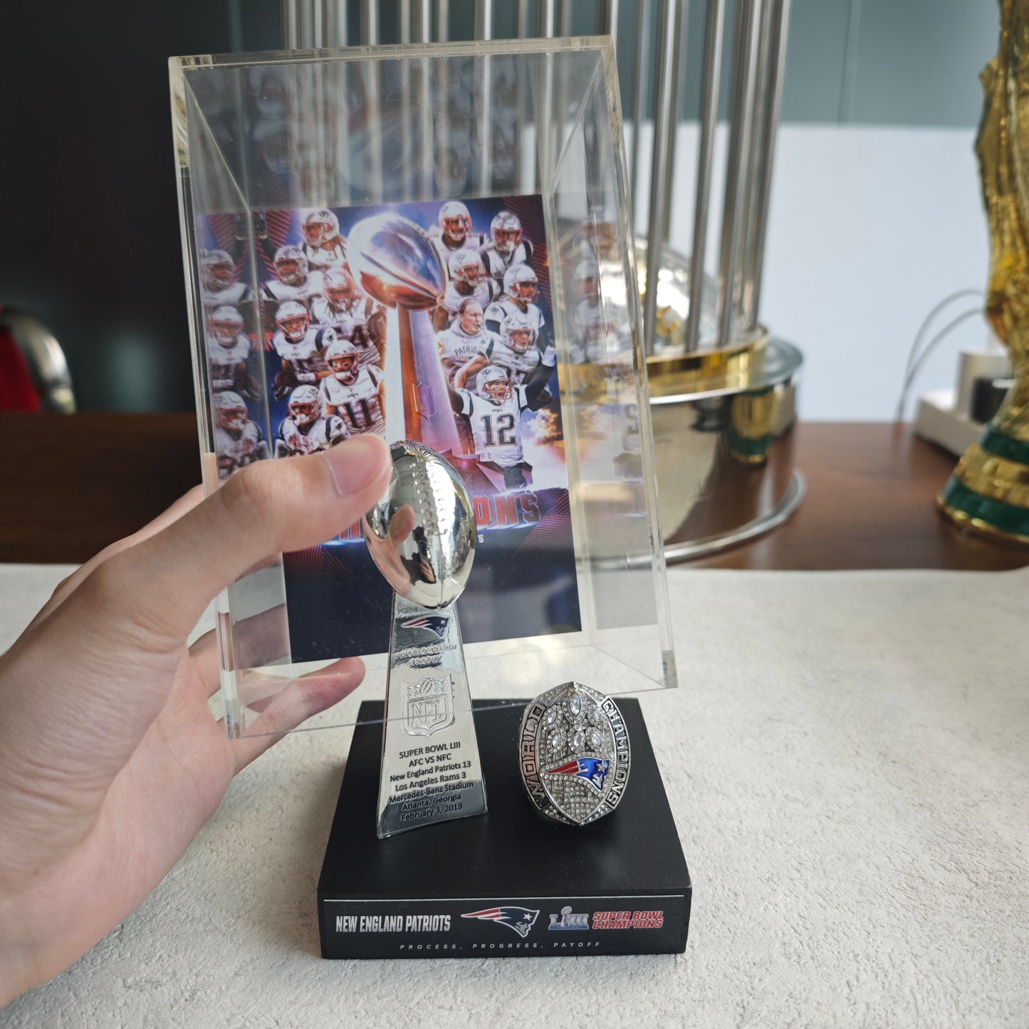 2019 New England Patriots Super Bowl LIII Championship Trophy Display Case