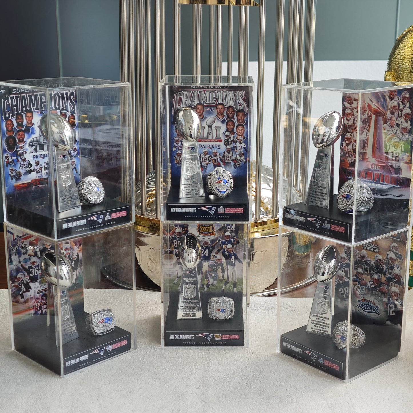 2017 New England Patriots Super Bowl LI Championship Trophy Display Case