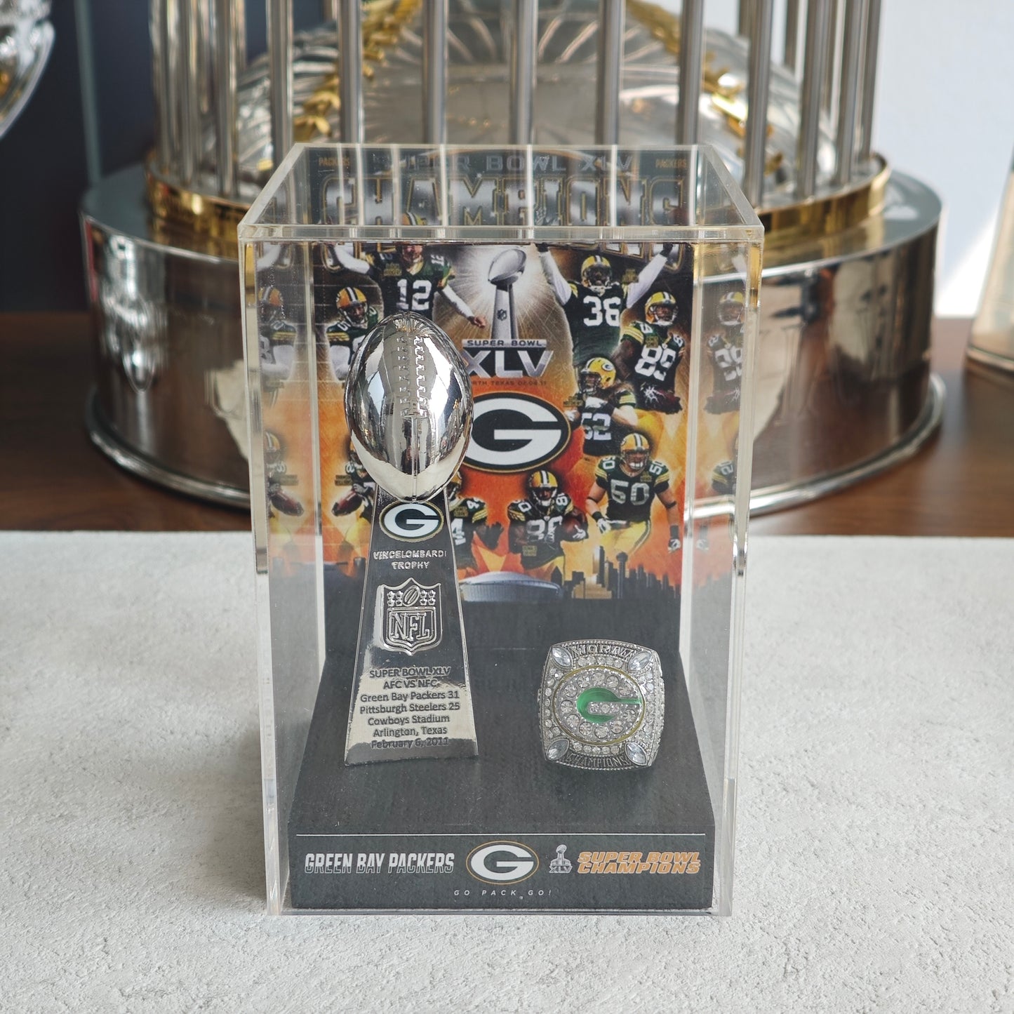 2011 Green Bay Packers Super Bowl XLV Championship Trophy Display Case