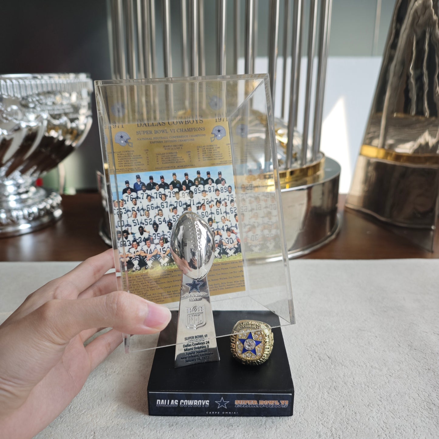 1972 Dallas Cowboys Super Bowl VI Championship Trophy Display Case