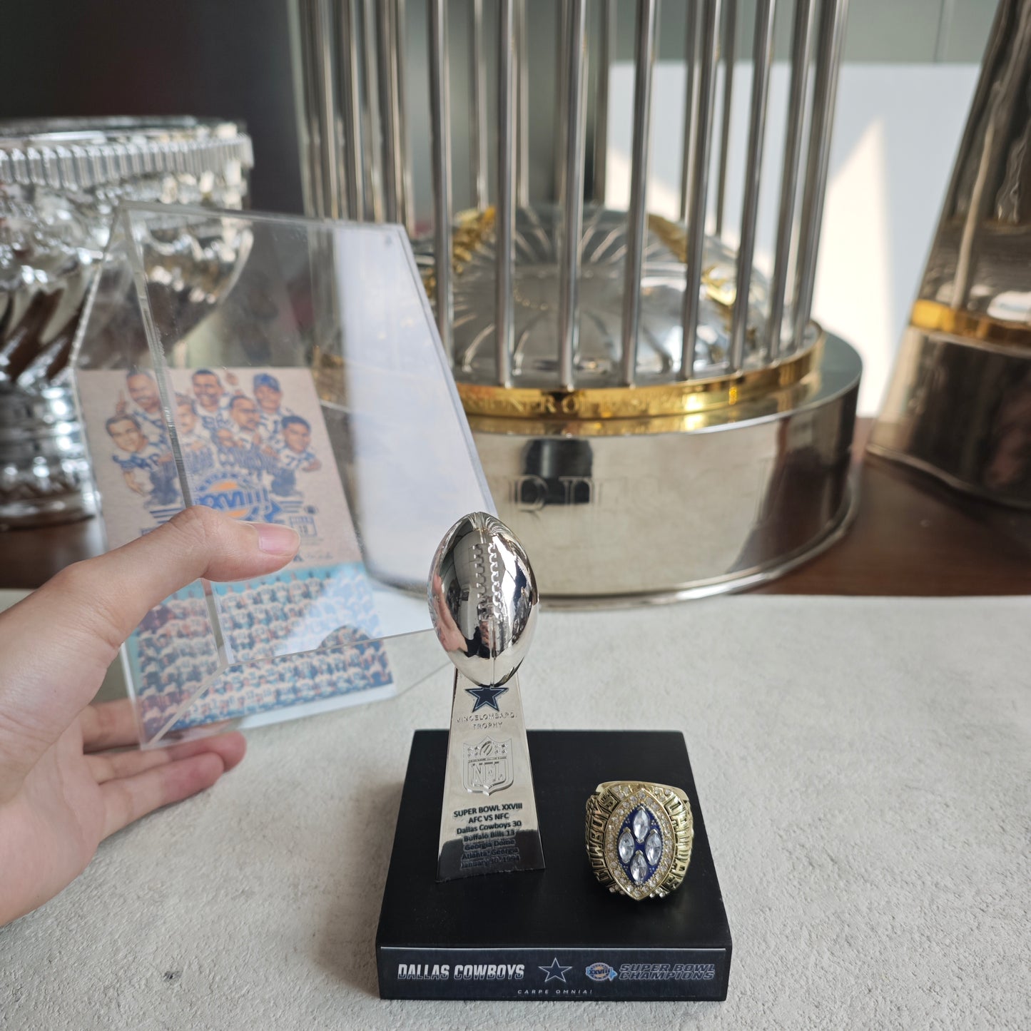 1994 Dallas Cowboys Super Bowl XXVIII Championship Trophy Display Case
