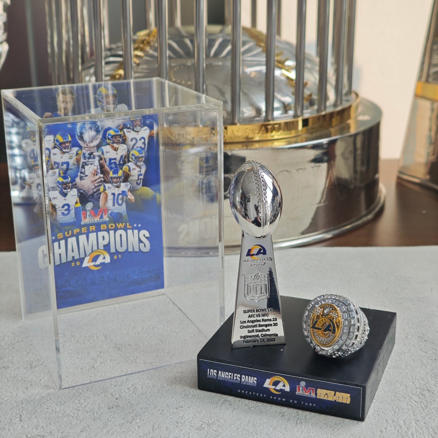 2022 Los Angles Rams Super Bowl LVI Championship Trophy Display Case