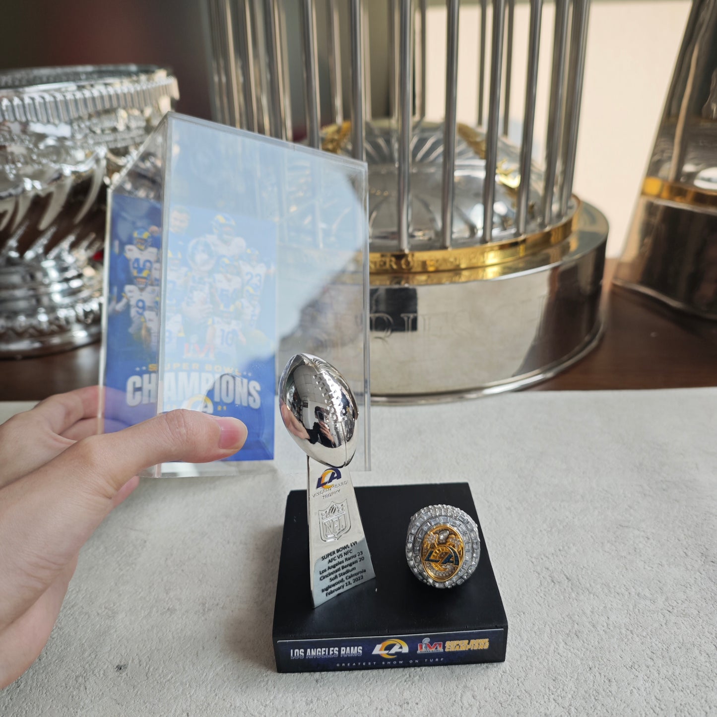 2022 Los Angles Rams Super Bowl LVI Championship Trophy Display Case