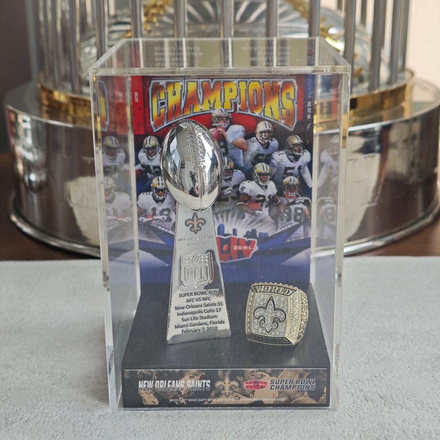 2010 New Orleans Saints Super Bowl XLIV Championship Trophy Display Case