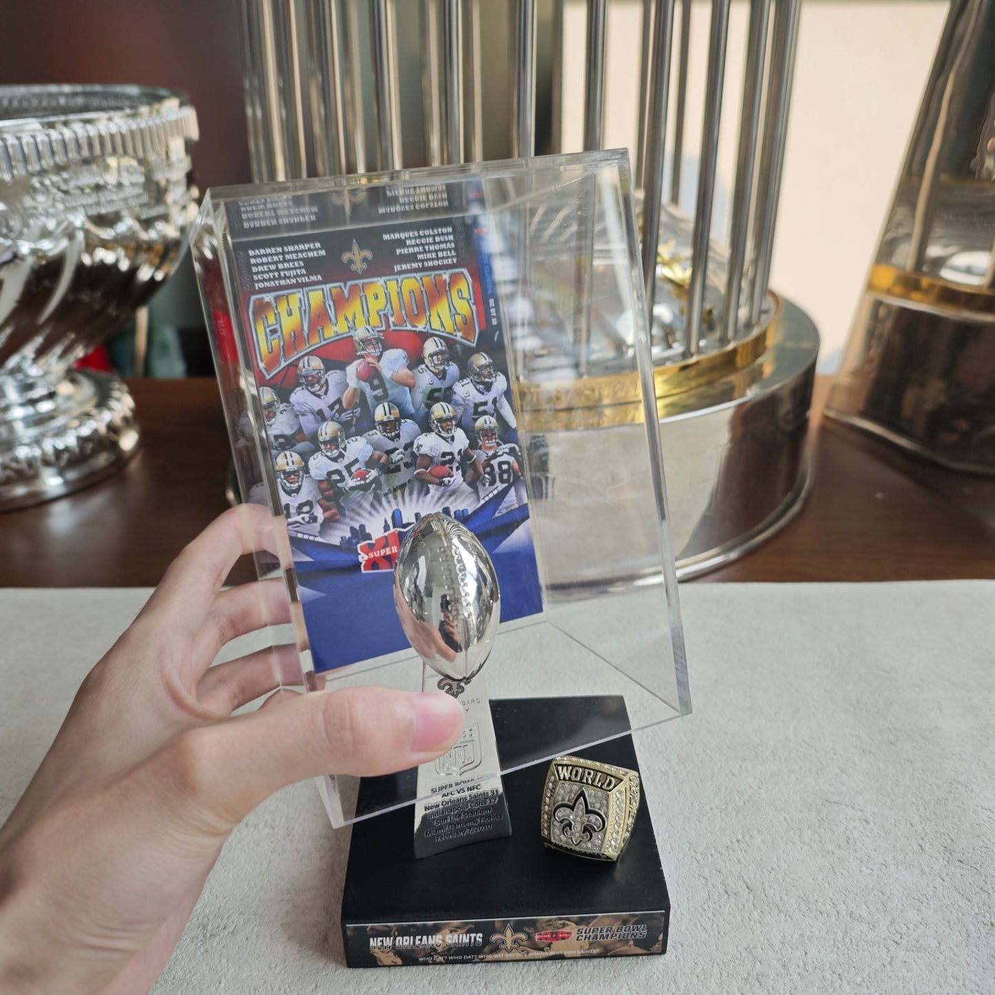 2010 New Orleans Saints Super Bowl XLIV Championship Trophy Display Case
