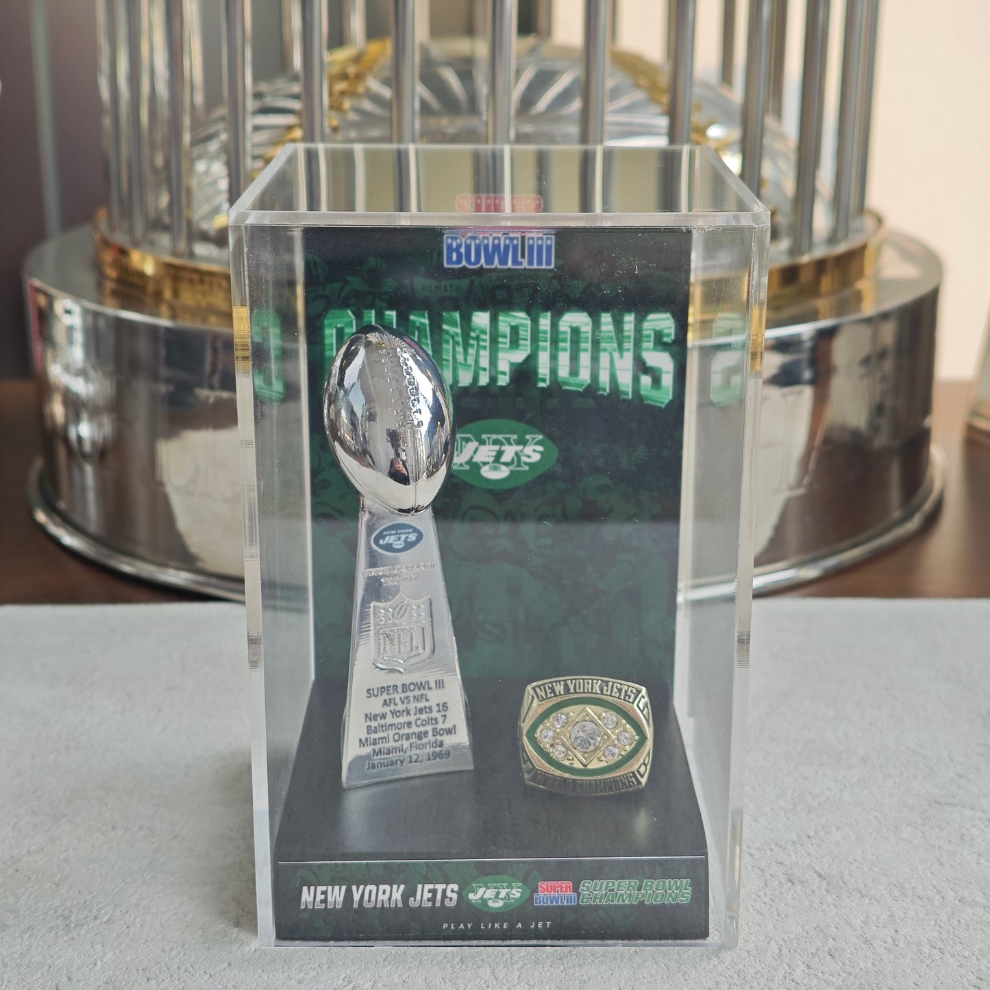 1969 New York Jets Super Bowl III Championship Trophy Display Case