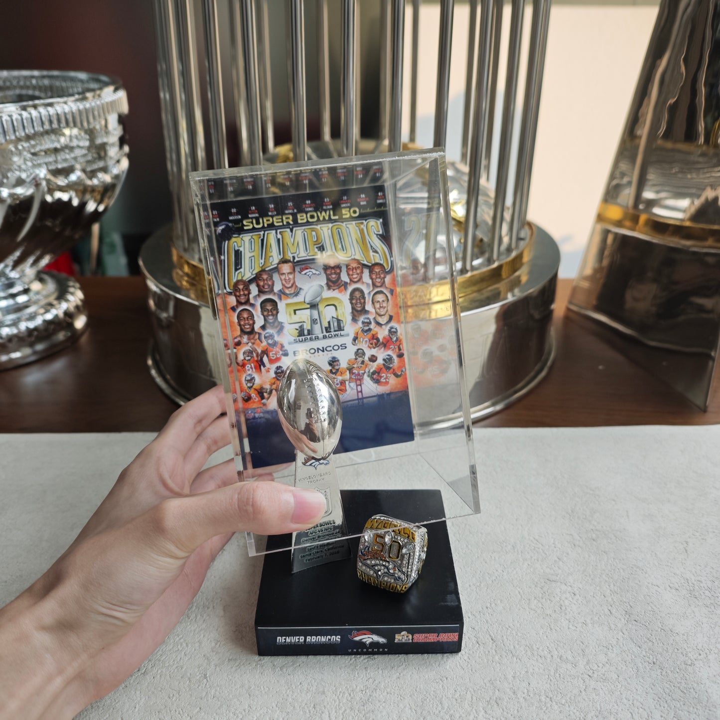 2016 Denver Broncos Super Bowl 50 Championship Trophy Display Case