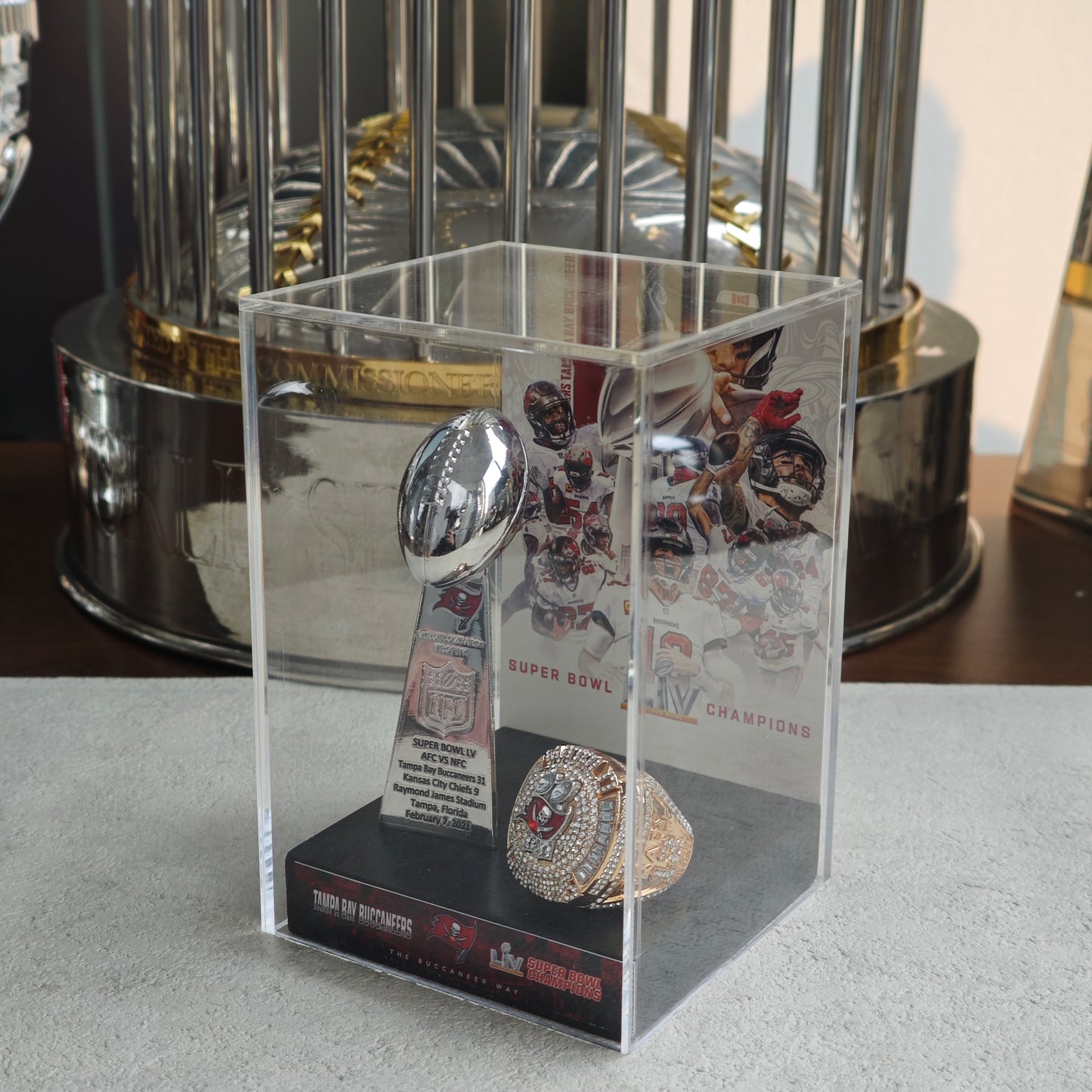 2021 Tampa Bay Buccaneers Super Bowl LV Championship Trophy Display Case