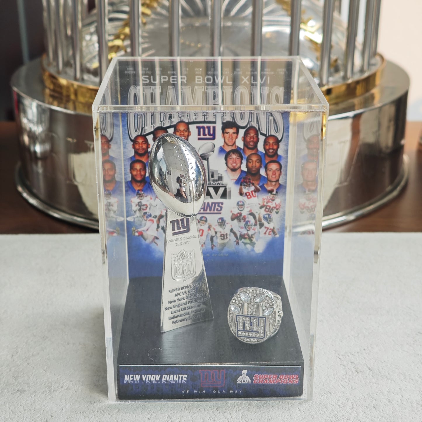 2012 New York Giants Super Bowl XLVI Championship Trophy Display Case
